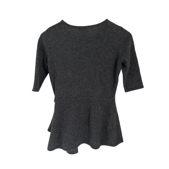 Aqua 100% Cashmere Womens XS Charcoal Gray Asymmetrical Peplum Sweater Top - Picture 6 of 6